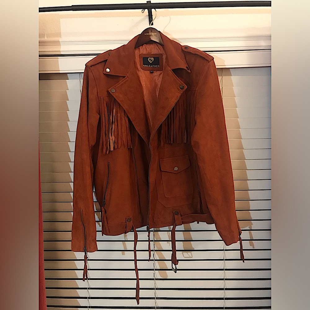 Suede Fringe Moto Jacket - Rust Brown